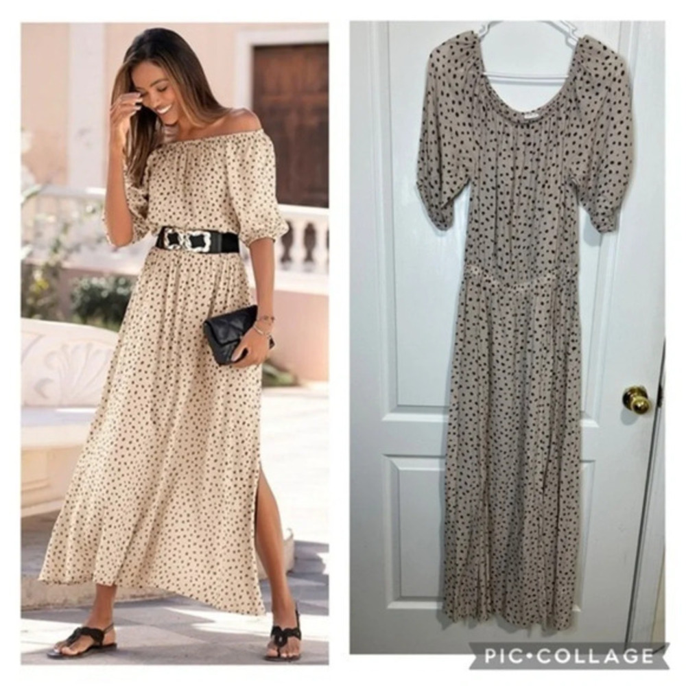Lascana polka dots short sleeves Off Shoulder Maxi Dress size 4